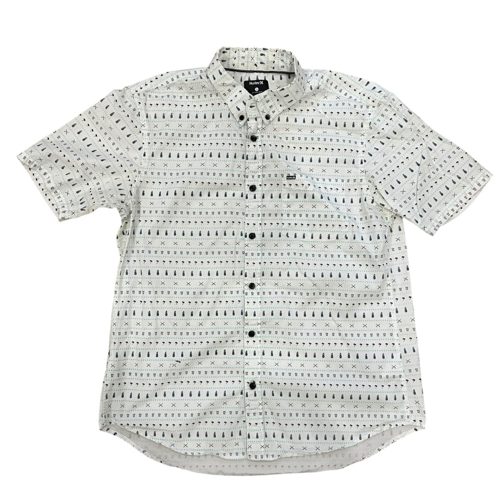 Hurley Button Up Shirt Large Pineapple Print Short Sleeve Casual Beach